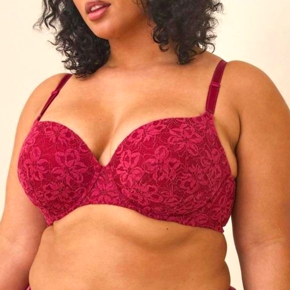 ❤NWT VINTAGE TORRID T-SHIRT - LIGHTLY LINED - FUSCHIA LACE - BACK SMOOTHING BRA - Picture 7 of 11